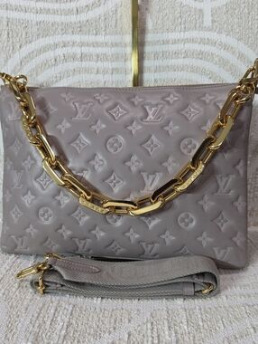 Louis Vuitton Coussin MM  Mauve Taupe Leather  Shoulder Bag with Gold Chain